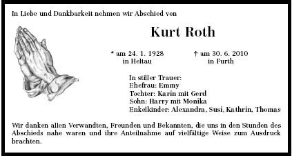 Roth Kurt 1928-2010 Todesanzeige